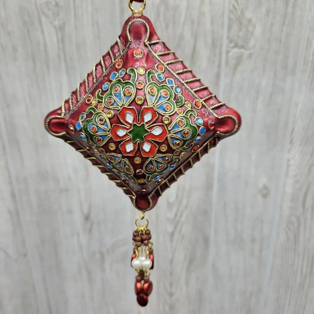 Cloisonne Jeweled‎ Ornament Hanging Decor Ethnic Floral Boho Holiday Christmas